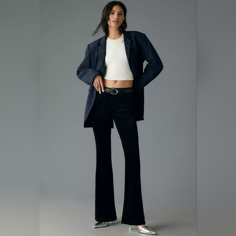 Pilcro Anthropologie The Icon Low Rise Corduroy Chop Pocket Flare Jeans 34 NEW